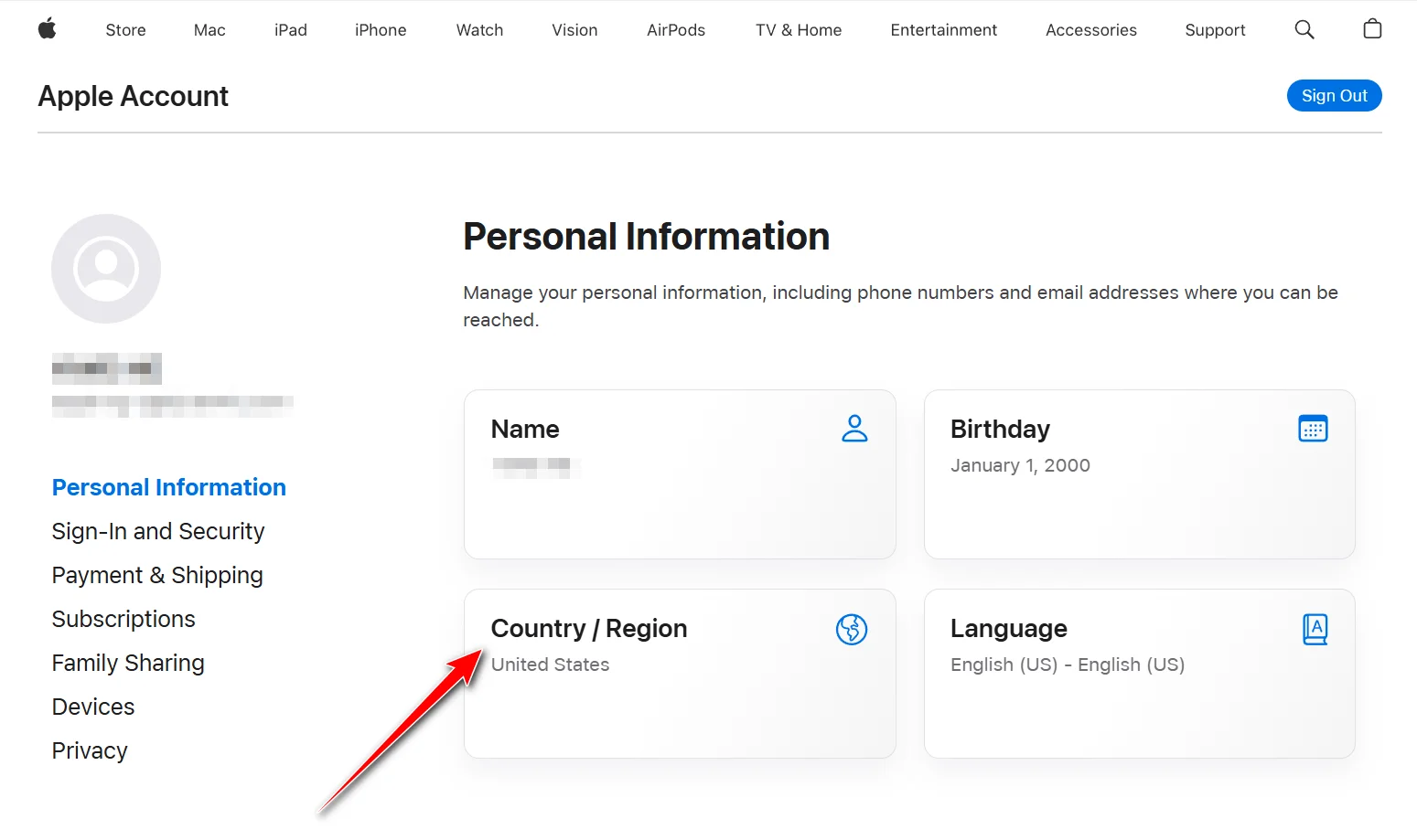 Apple Account 个人信息页